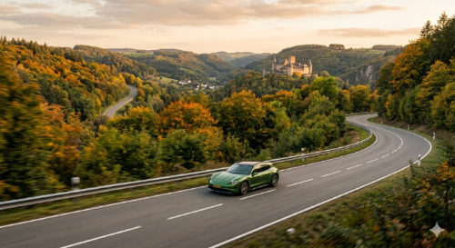 Elektroautos auf kurvigen Straßen bei einer Tour von Tour Electric